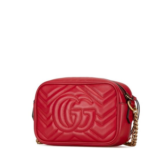 GUCCI Red Leather GG Marmont Shoulder Bag - Picture 2 of 8